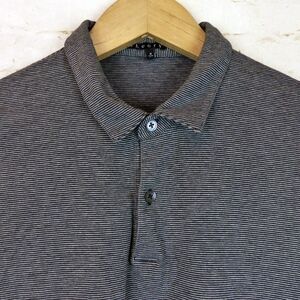 Theory Polo Shirt Mens M Black Gray Stripes Bron Armington Preppy Golf Dad FLAW